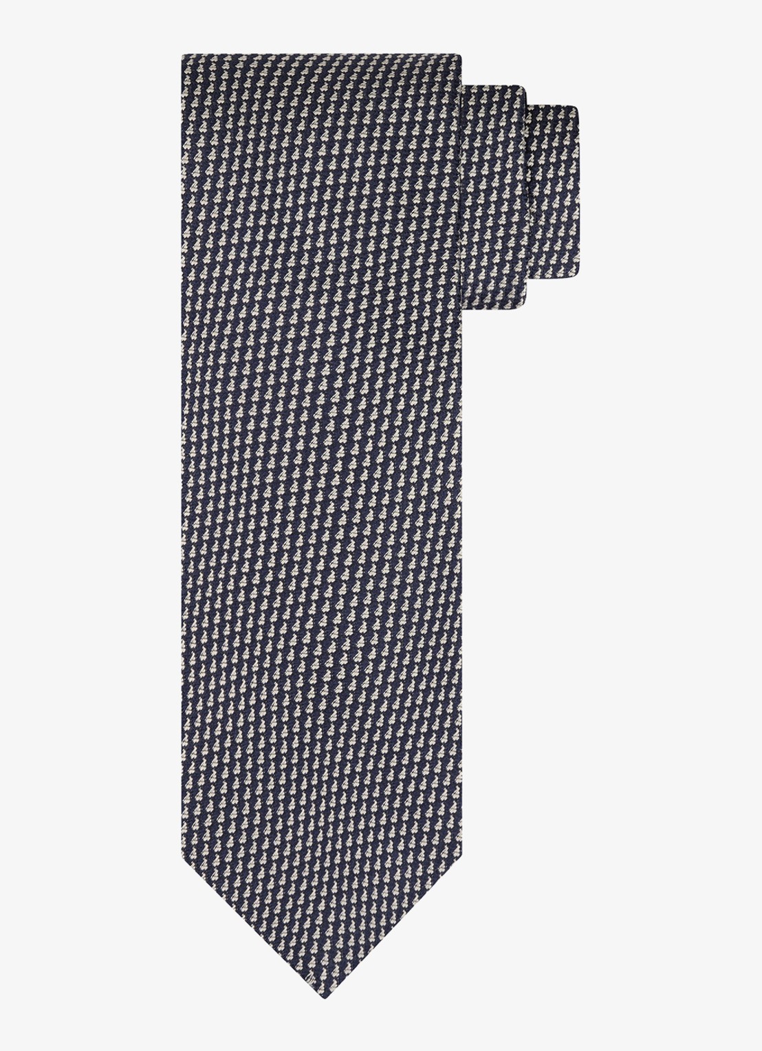Profuomo Stropdas van zijde met pied-de-poule dessin - voorkant donkerblauw