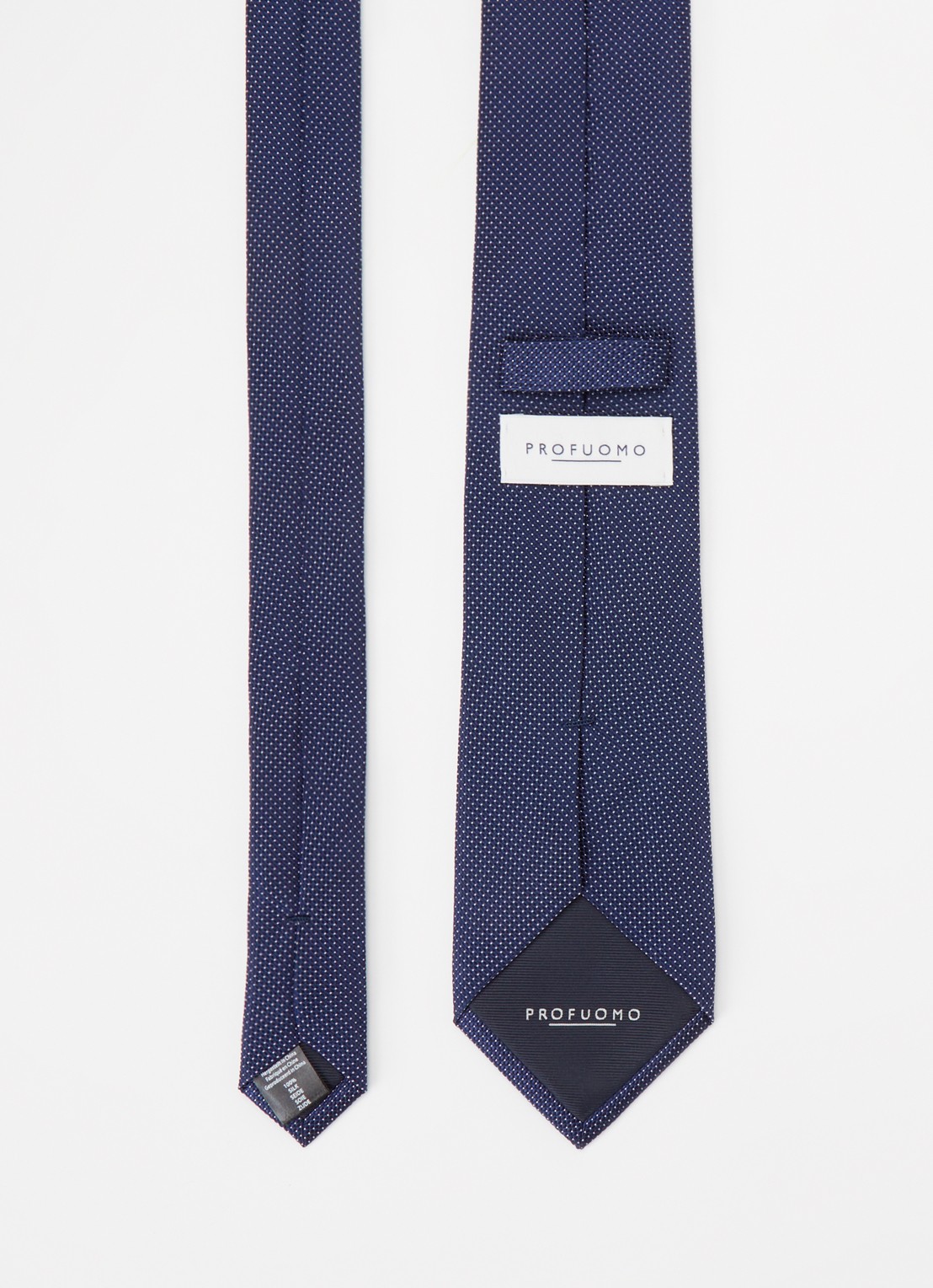 Profuomo Stropdas van zijde met stippenprint - detail 3 donkerblauw