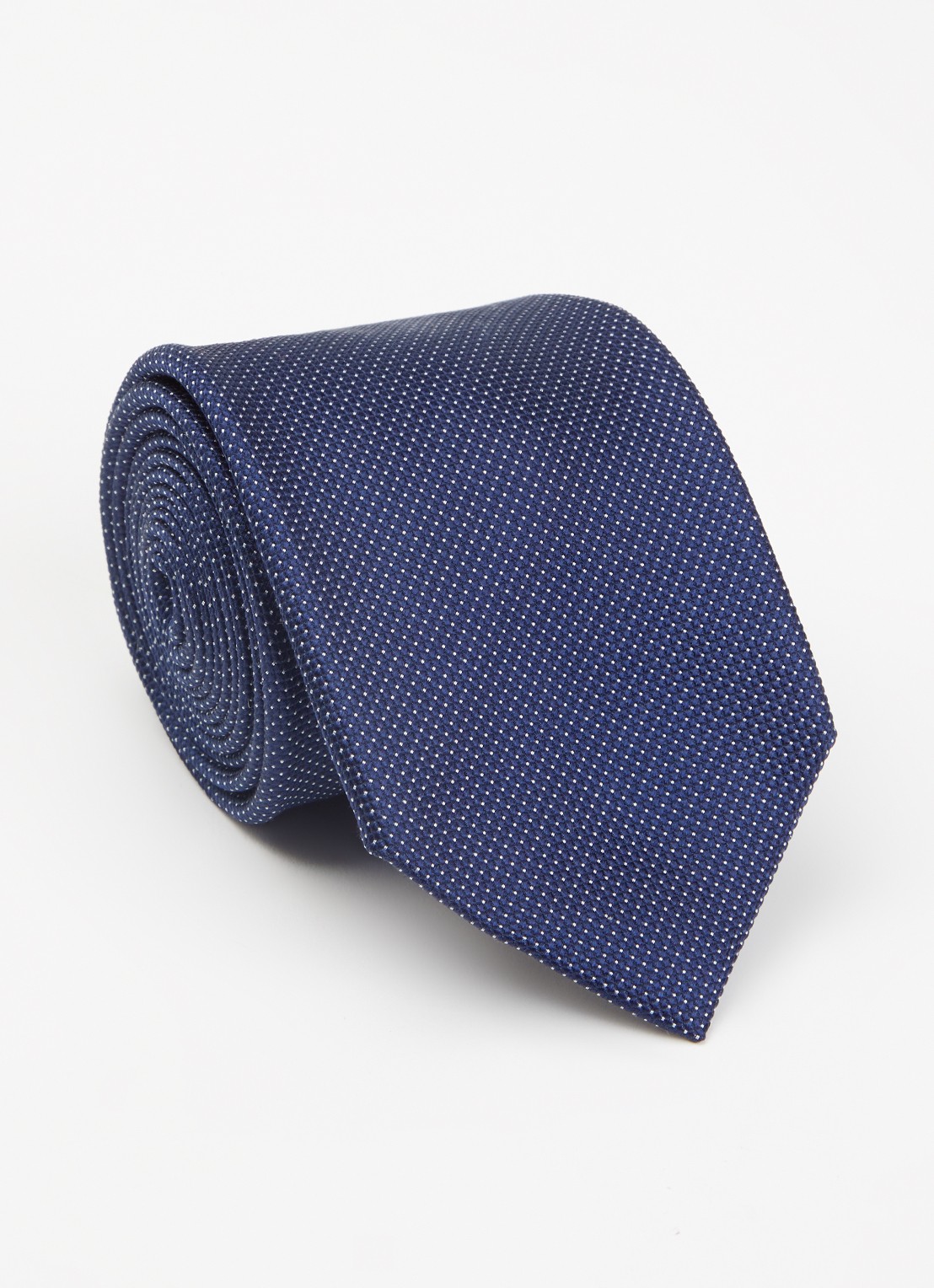 Profuomo Stropdas van zijde met stippenprint - voorkant donkerblauw
