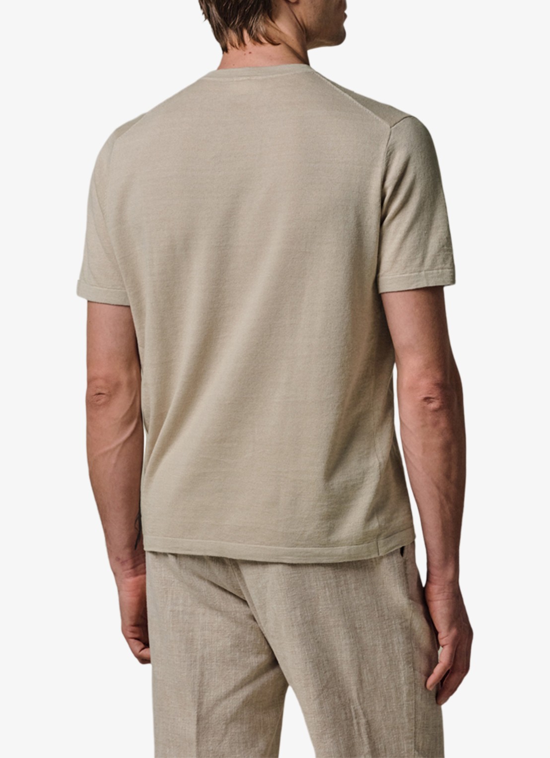 Profuomo T-shirt in linnenblend met ronde hals - achterkant 4 beige