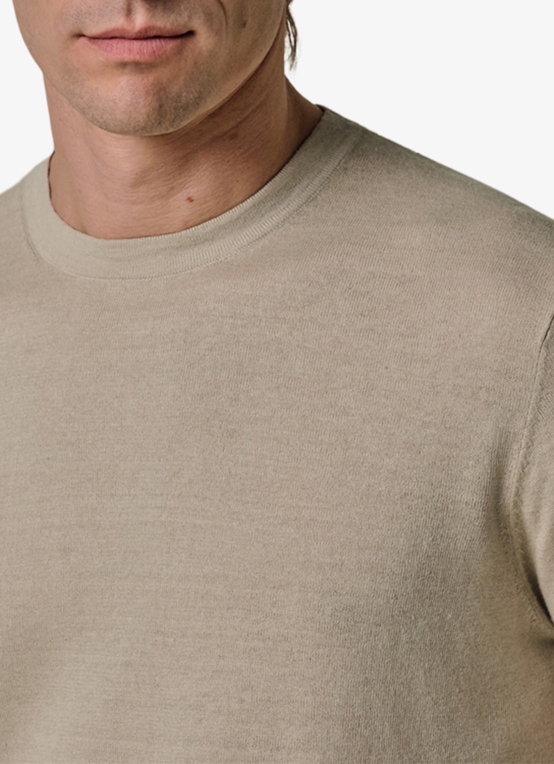 Profuomo T-shirt in linnenblend met ronde hals - detail 7 beige