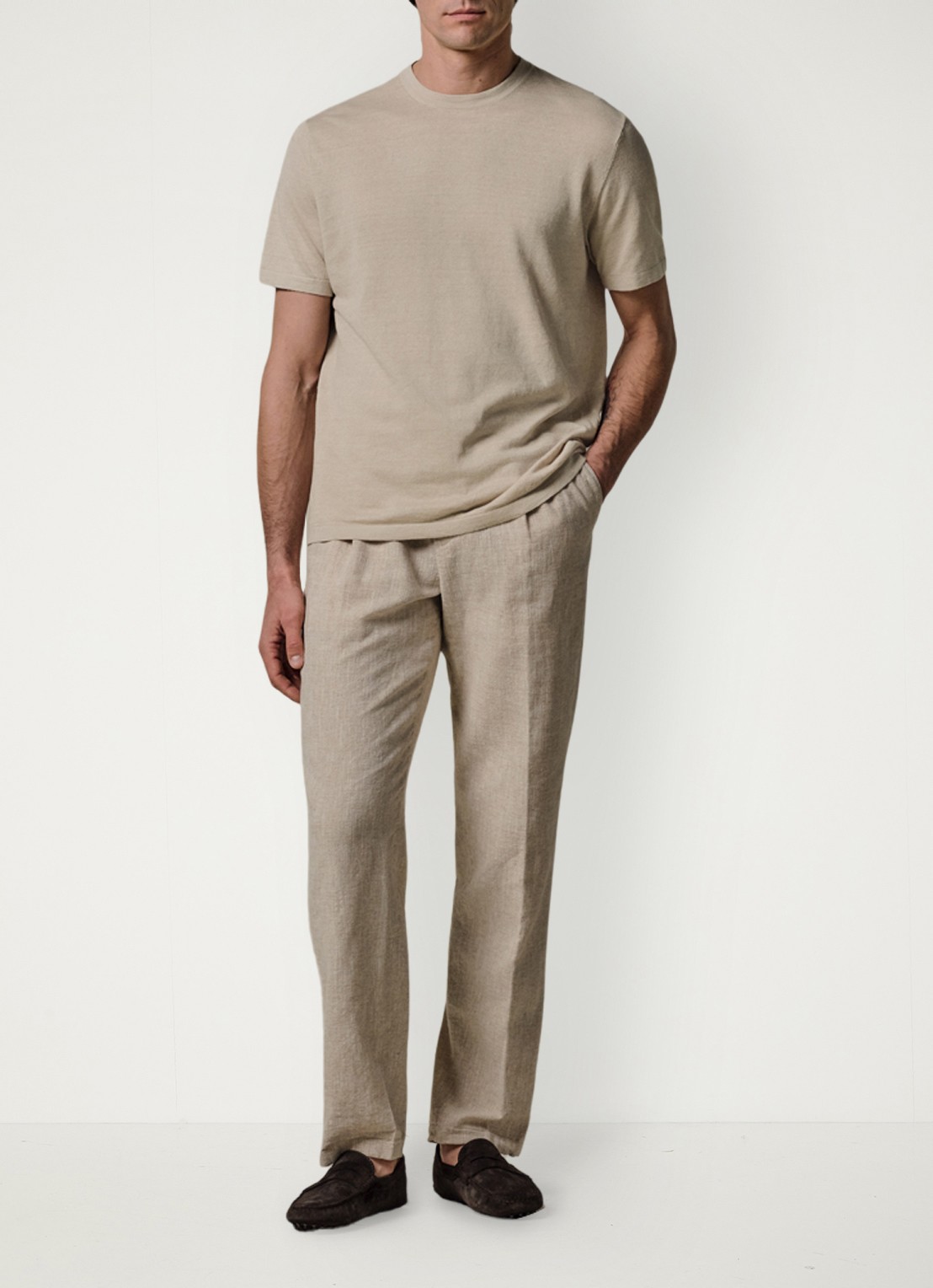Profuomo T-shirt in linnenblend met ronde hals - voorkant 2 beige