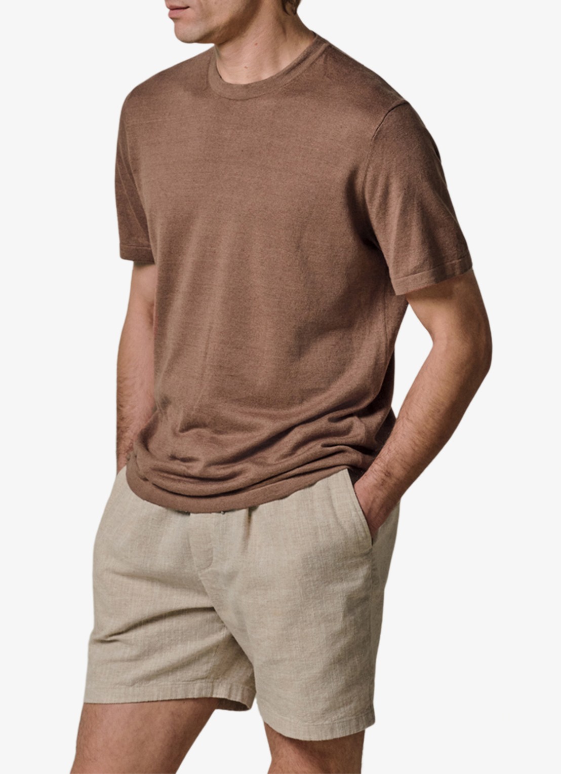 Profuomo T-shirt in linnenblend met ronde hals - detail 4 clay