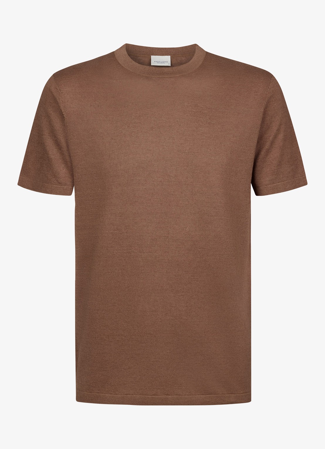 Profuomo T-shirt in linnenblend met ronde hals - voorkant 2 clay
