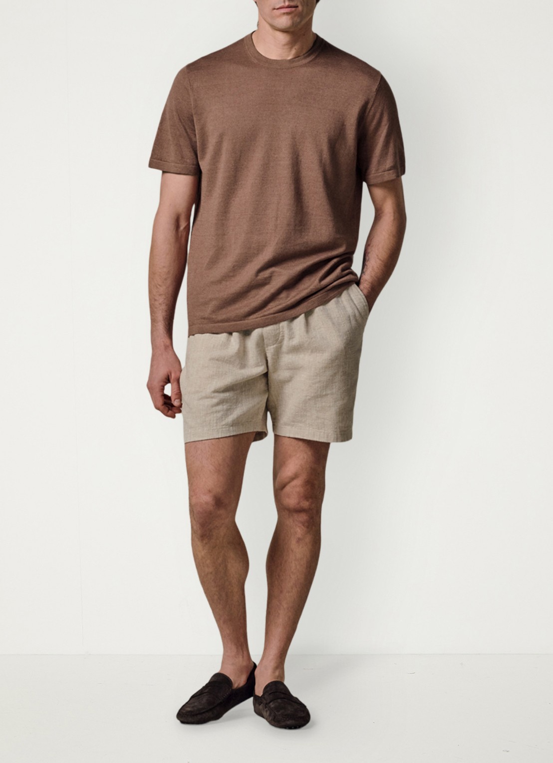 Profuomo T-shirt in linnenblend met ronde hals - voorkant 3 clay