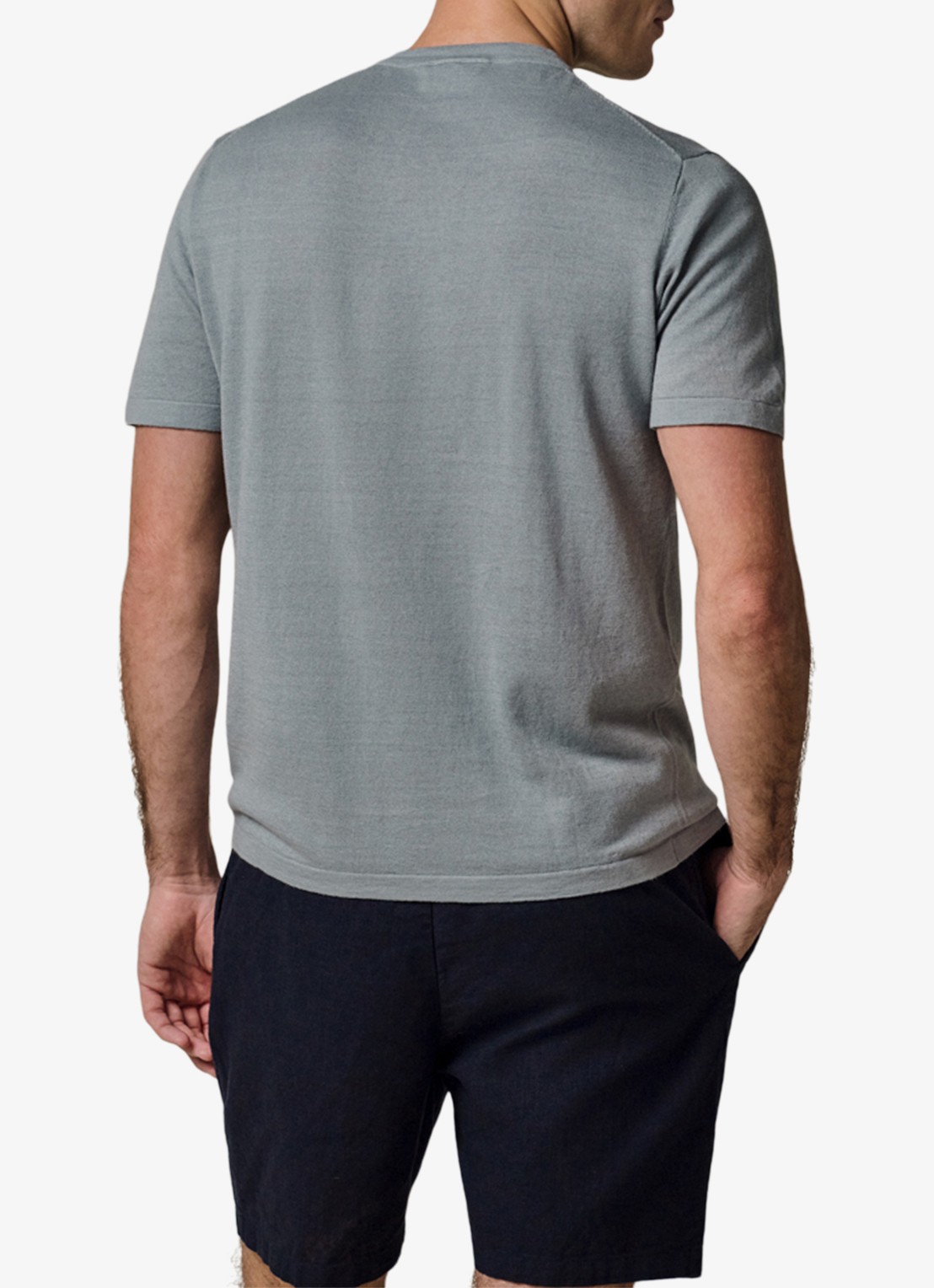 Profuomo T-shirt in linnenblend met ronde hals - achterkant blauwgrijs