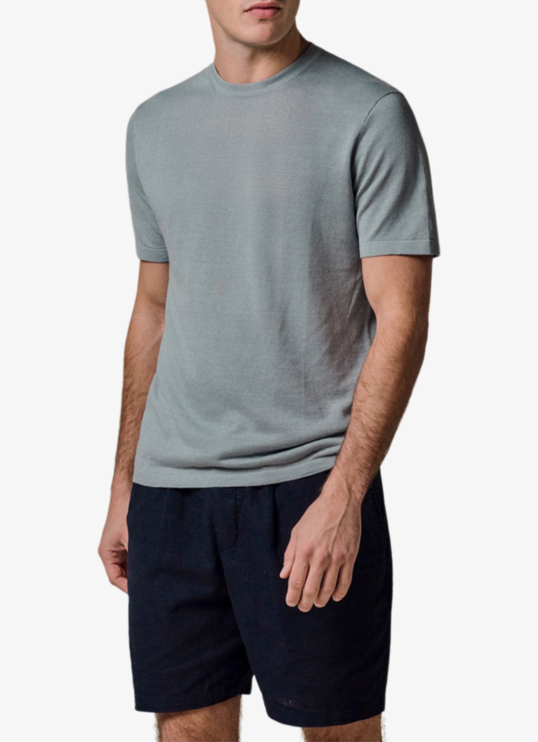Profuomo T-shirt in linnenblend met ronde hals - detail 2 blauwgrijs