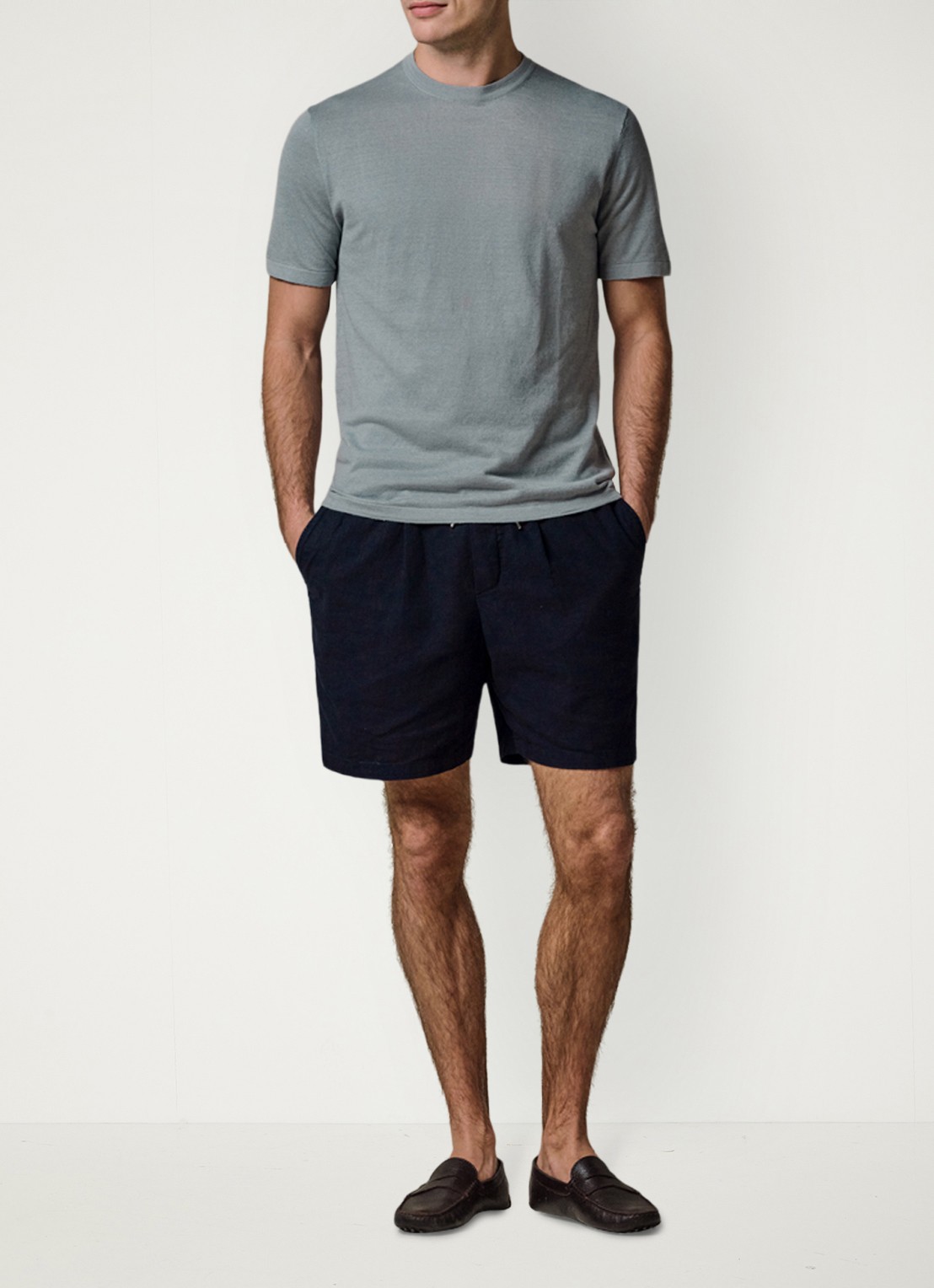 Profuomo T-shirt in linnenblend met ronde hals - voorkant 6 blauwgrijs