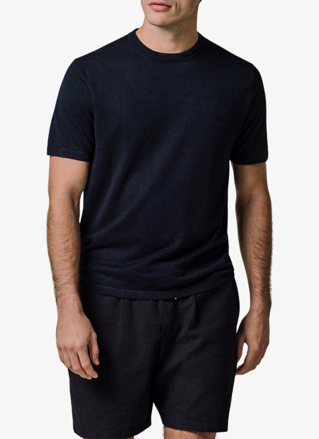 Profuomo T-shirt in linnenblend met ronde hals - detail 4 blauw
