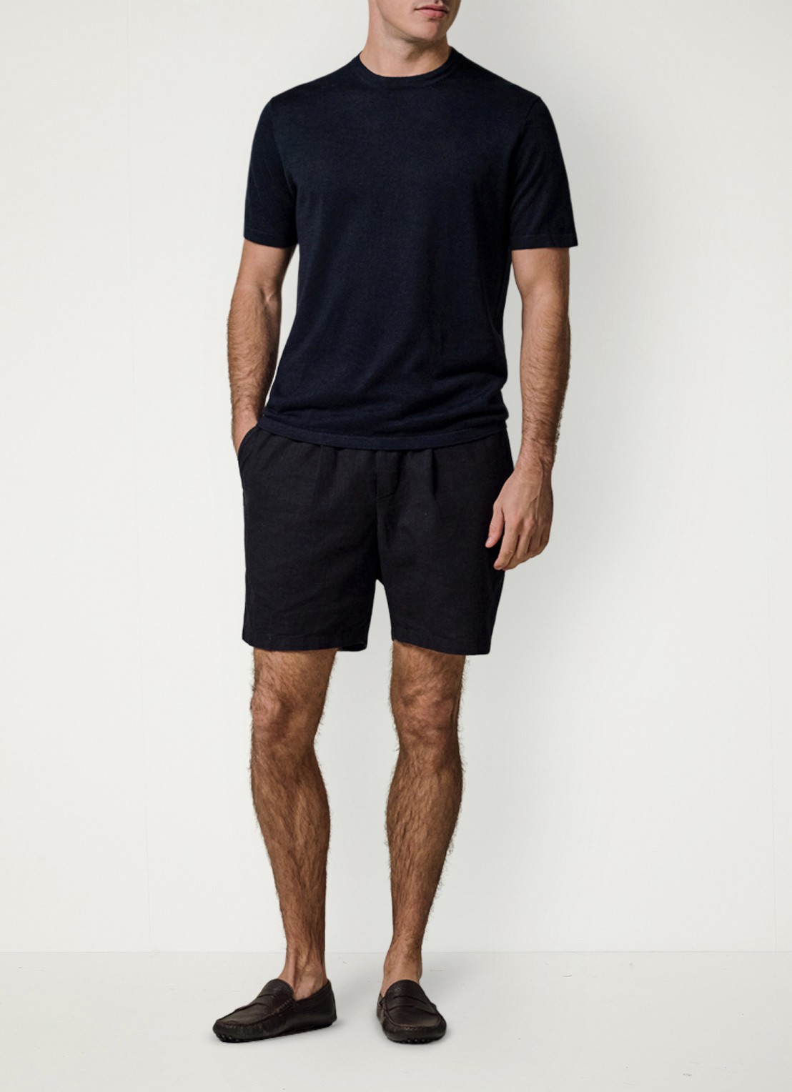 Profuomo T-shirt in linnenblend met ronde hals - voorkant 3 blauw