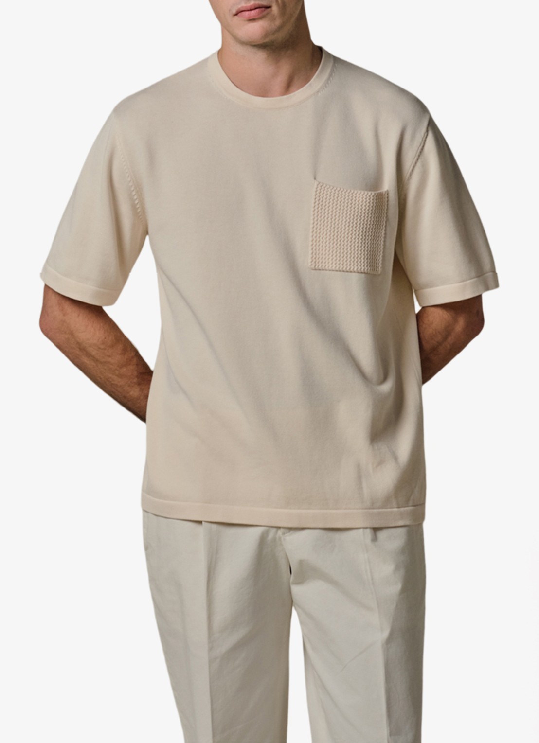Profuomo T-shirt met borstzak - detail 2 gebroken wit