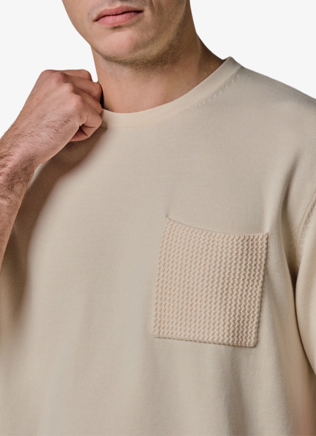 Profuomo T-shirt met borstzak - detail 3 gebroken wit
