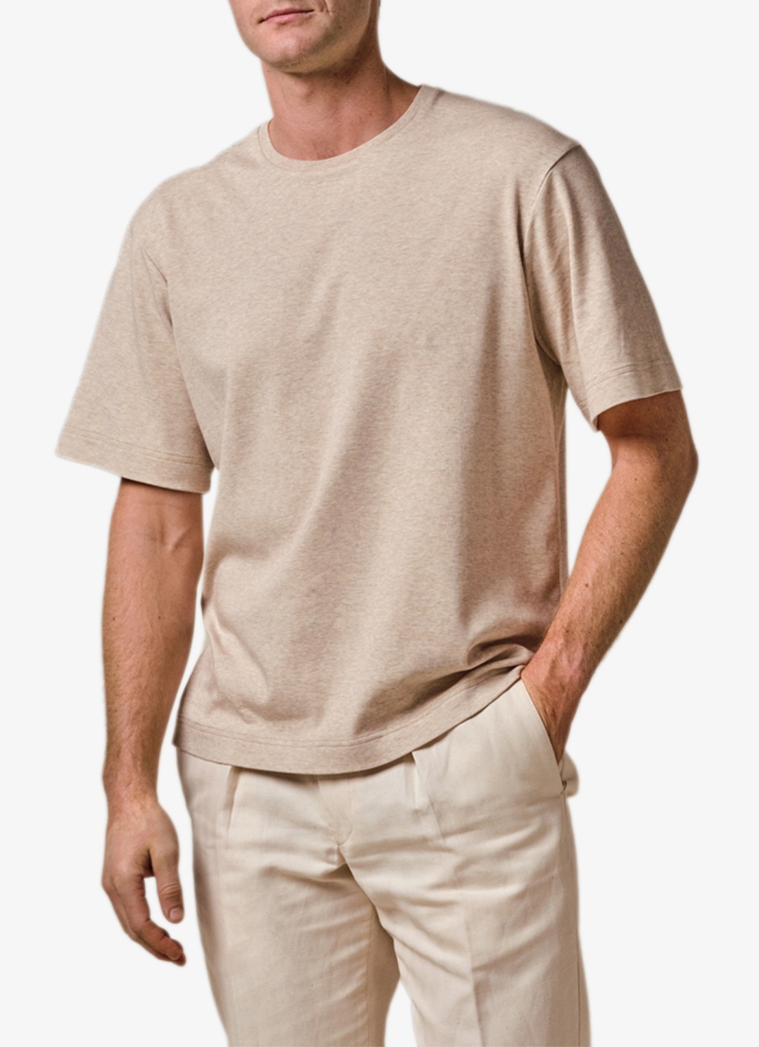 Profuomo T-shirt met ronde hals - detail zand