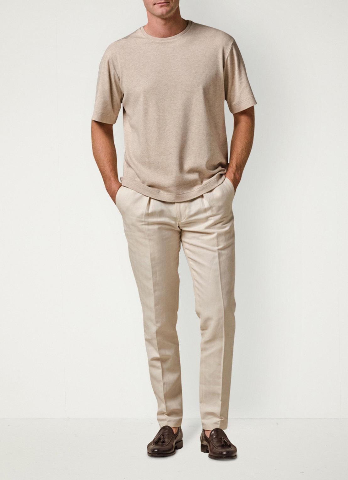 Profuomo T-shirt met ronde hals - voorkant 5 zand