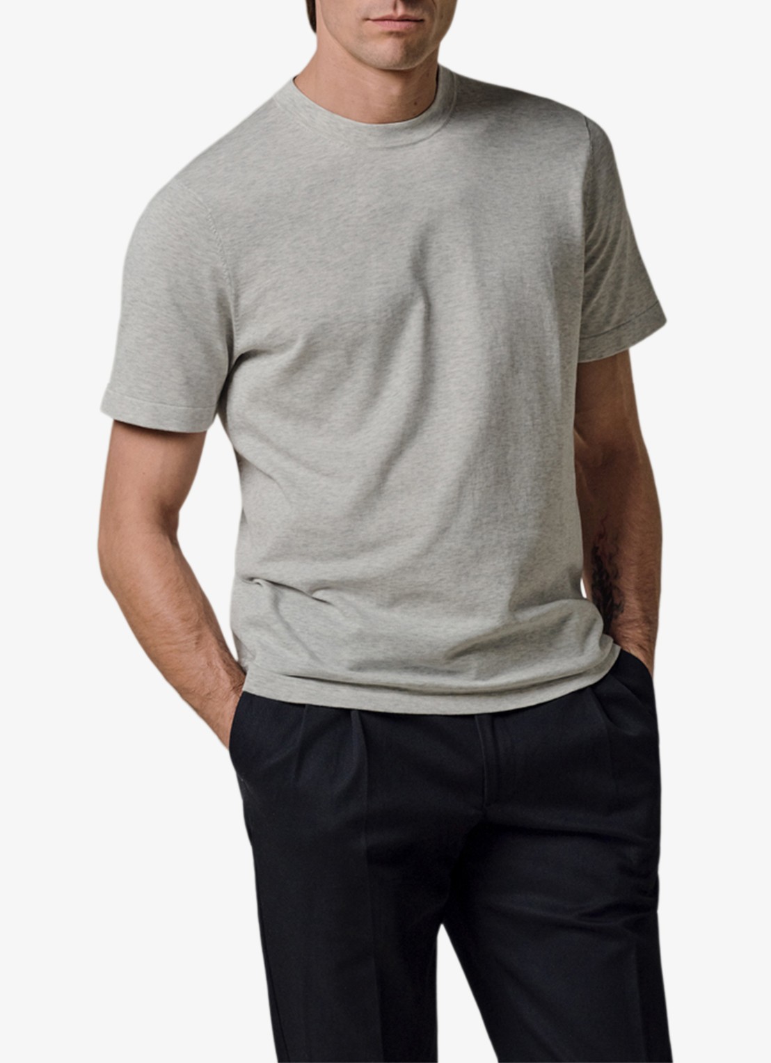 Profuomo T-shirt met ronde hals - detail 3 lichtgrijs