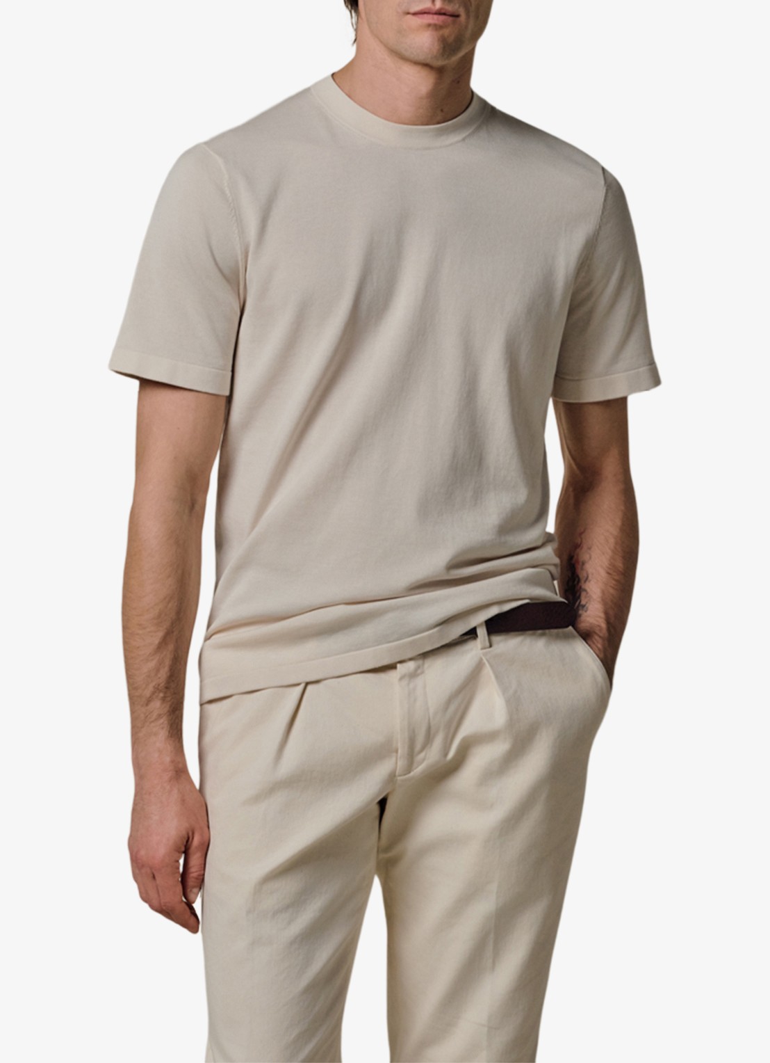 Profuomo T-shirt met ronde hals - detail 4 gebroken wit