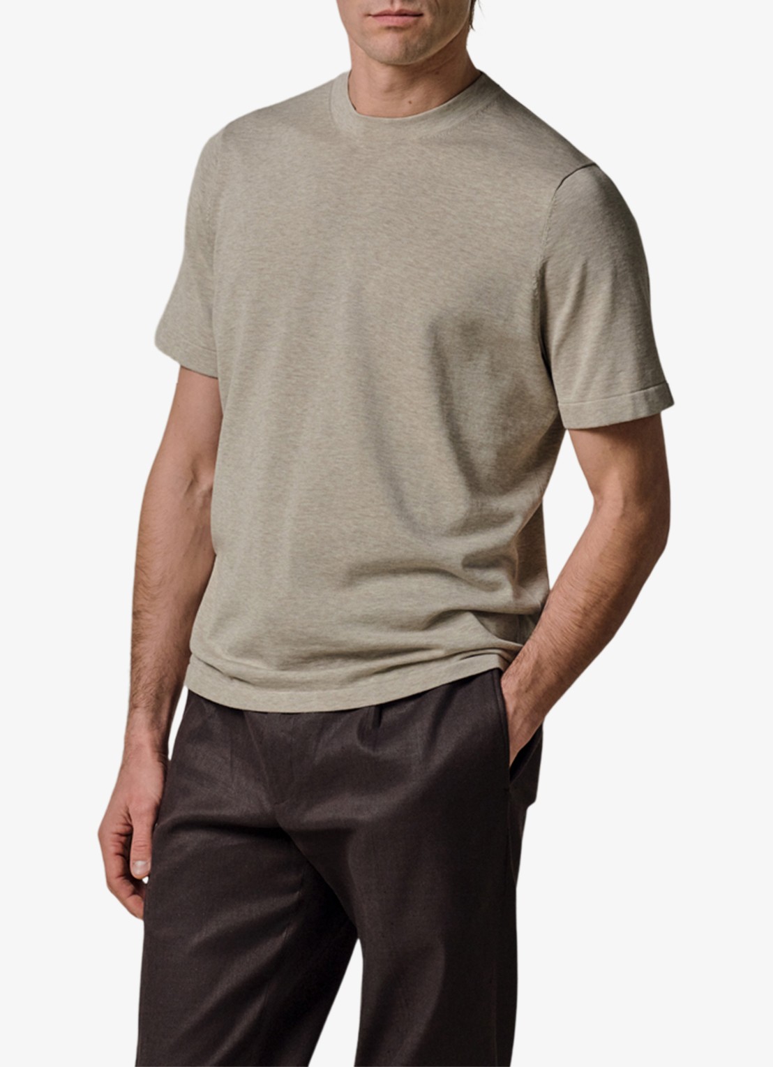 Profuomo T-shirt met ronde hals - detail beige