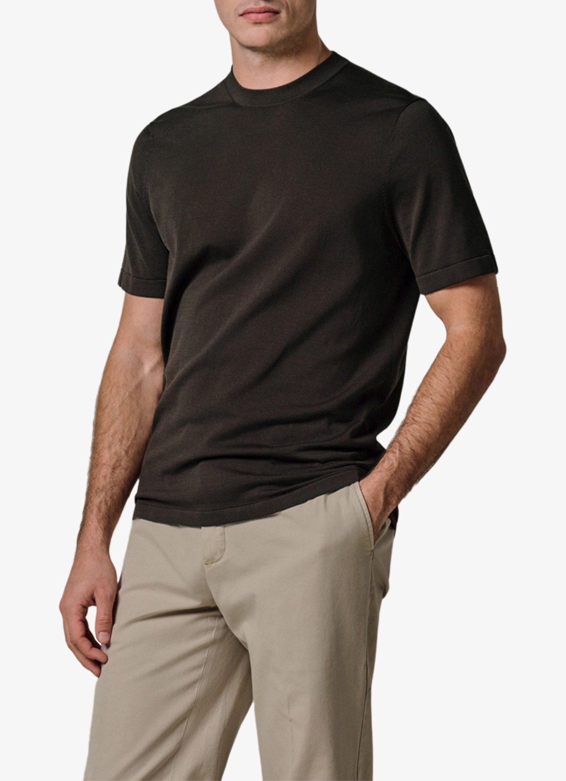 Profuomo T-shirt met ronde hals - detail 2 donkerbruin