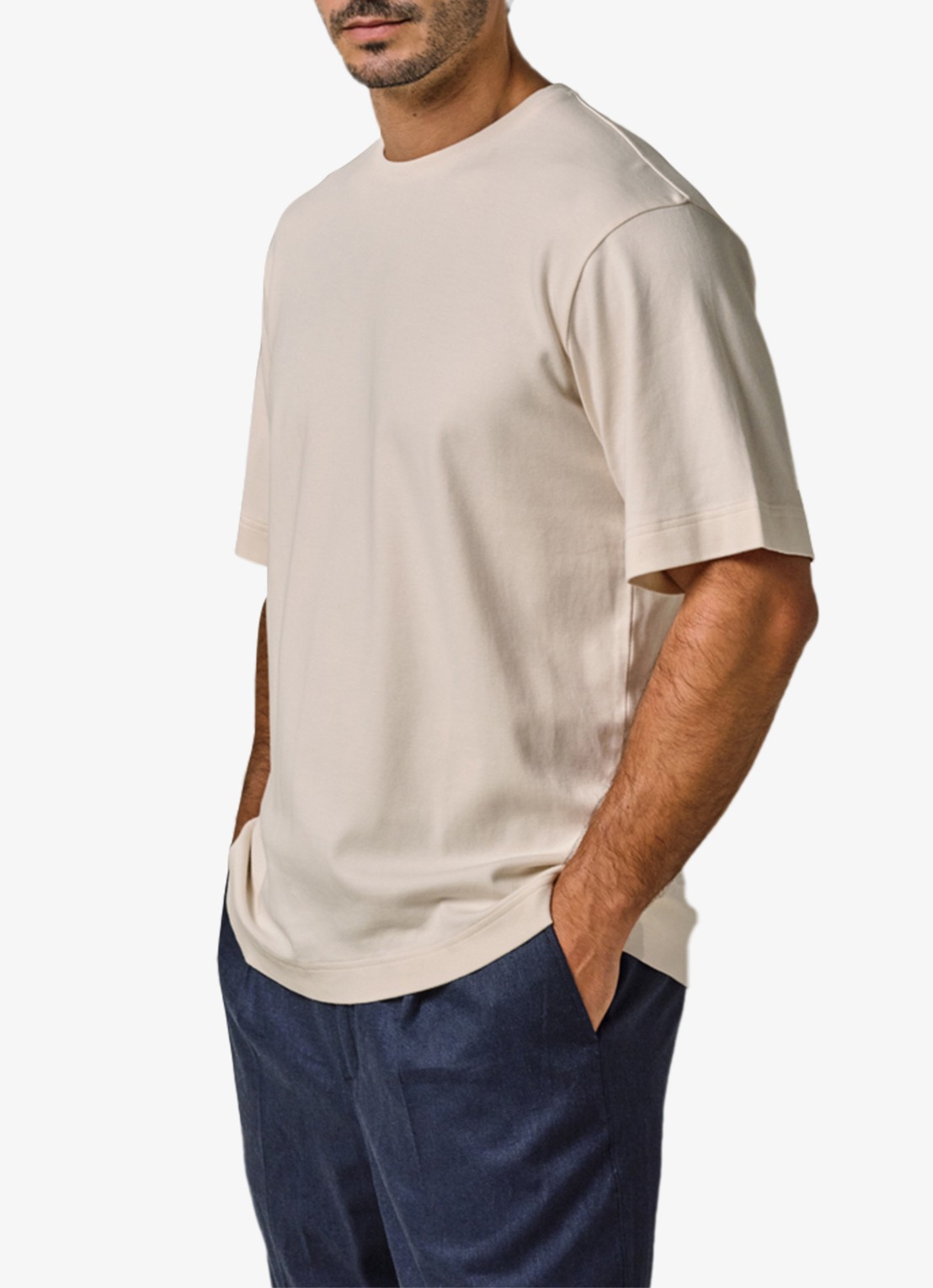 Profuomo T-shirt met stretch - detail creme