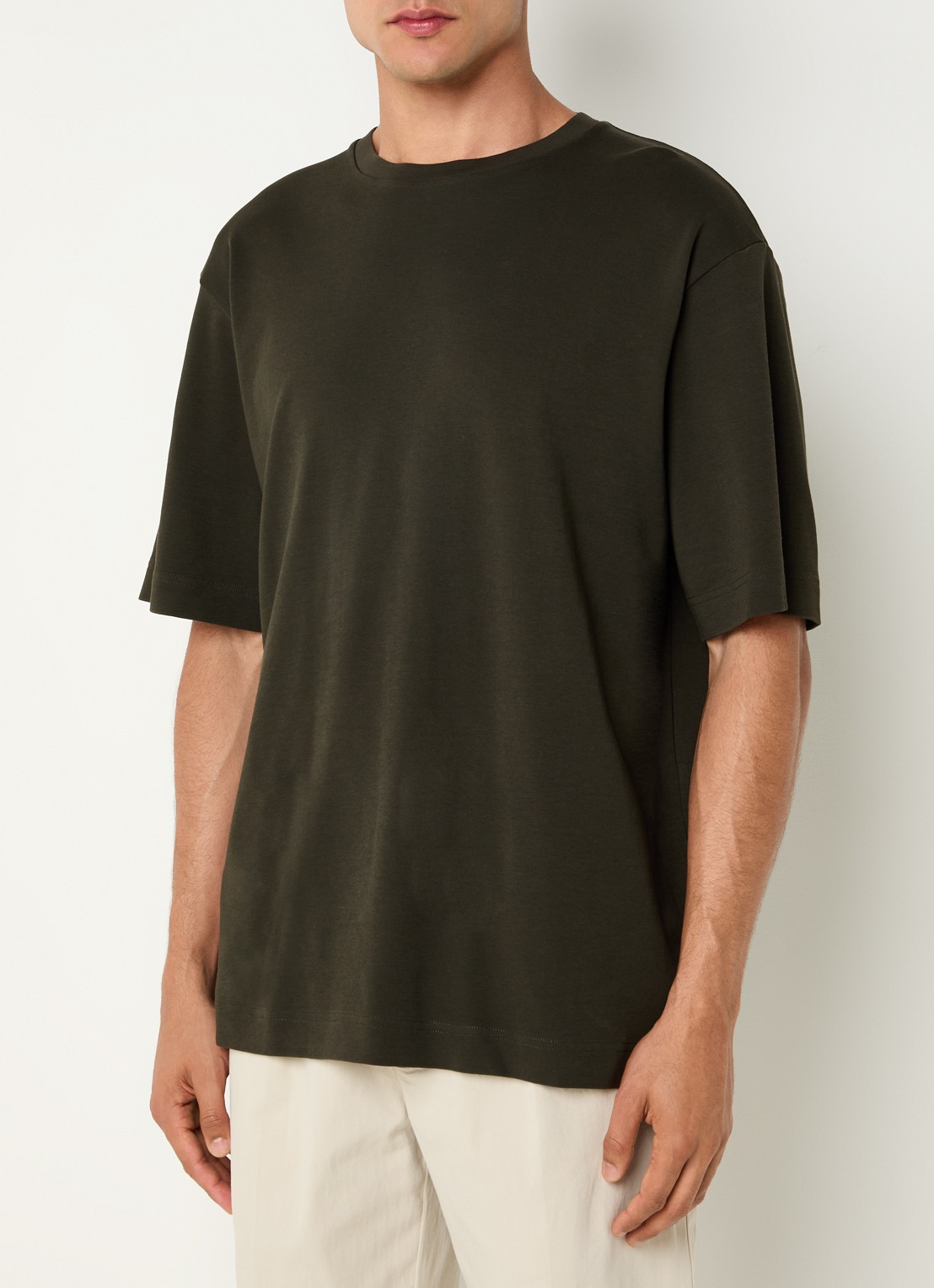 Profuomo T-shirt met stretch - detail 3 bronsgroen