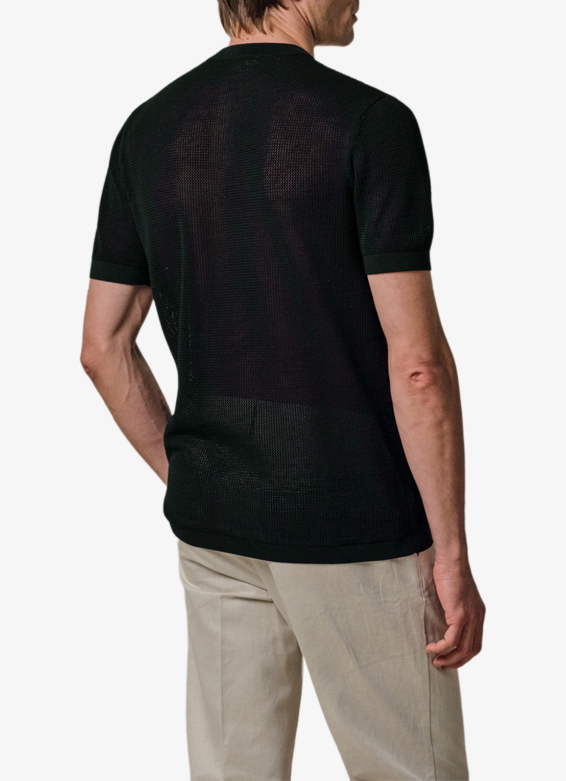 Profuomo T-shirt met structuur - achterkant 6 donkerblauw