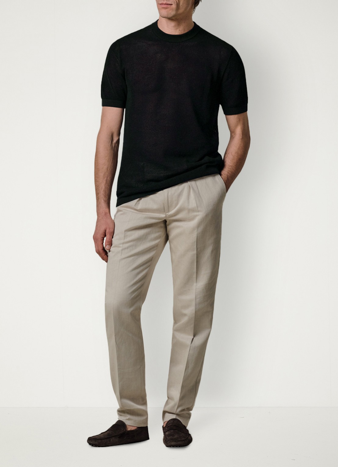 Profuomo T-shirt met structuur - voorkant 2 donkerblauw