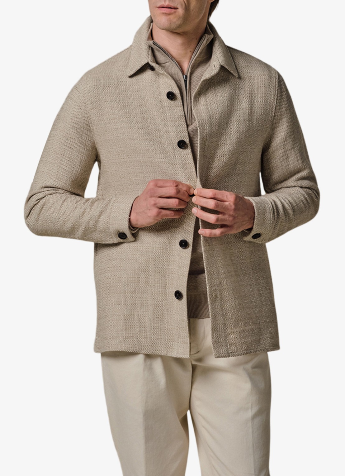 Profuomo Textured overshirt van linen - detail 4 beige
