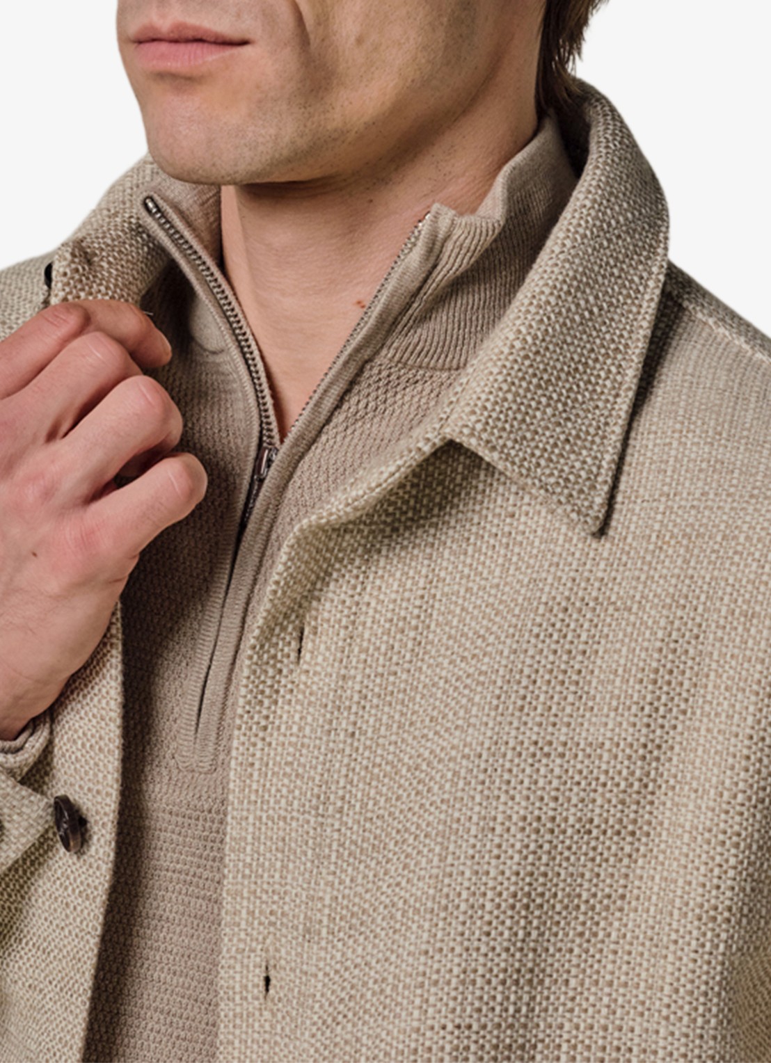 Profuomo Textured overshirt van linen - voorkant beige