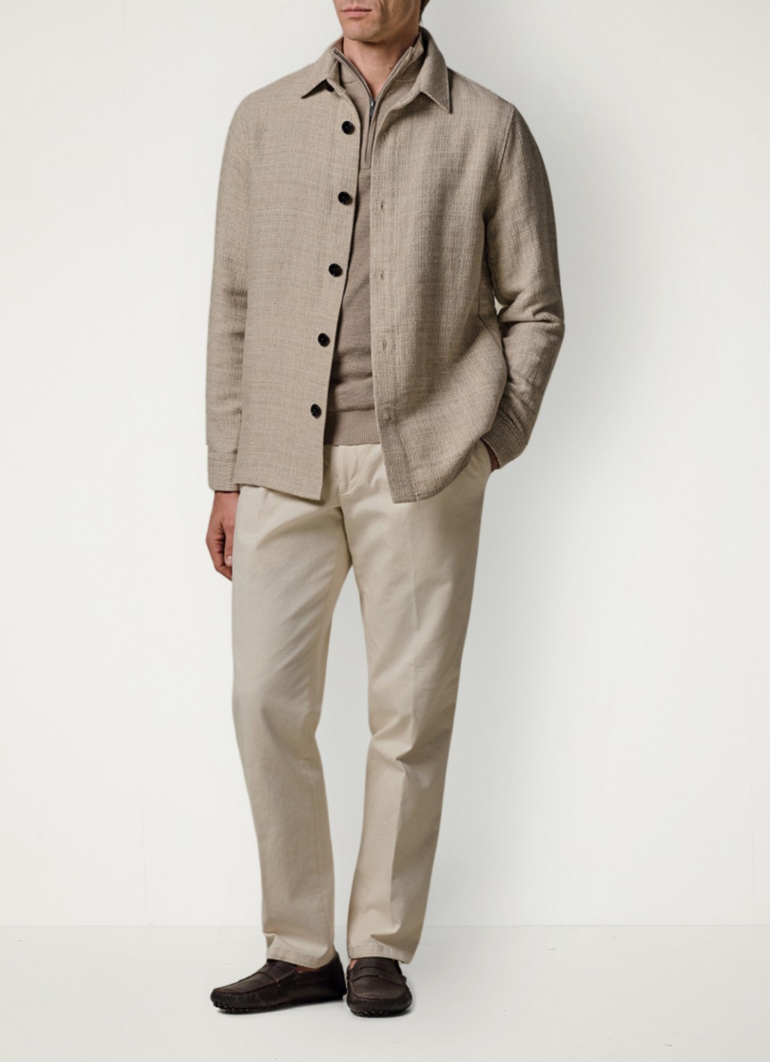 Profuomo Textured overshirt van linen - voorkant 2 beige