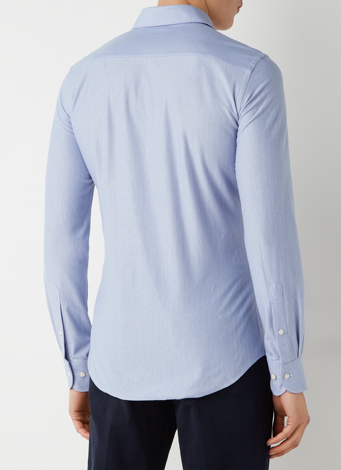 Profuomo The Knitted Shirt slim fit overhemd met stretch - achterkant 6 lichtblauw