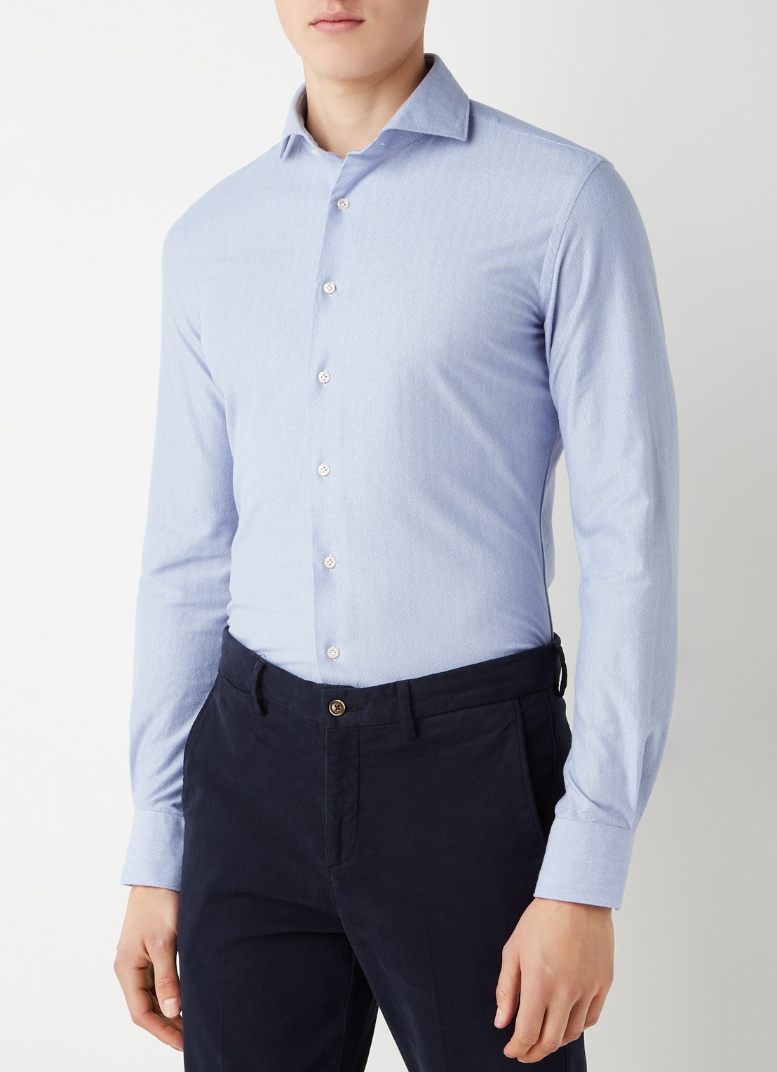 Profuomo The Knitted Shirt slim fit overhemd met stretch - detail 3 lichtblauw