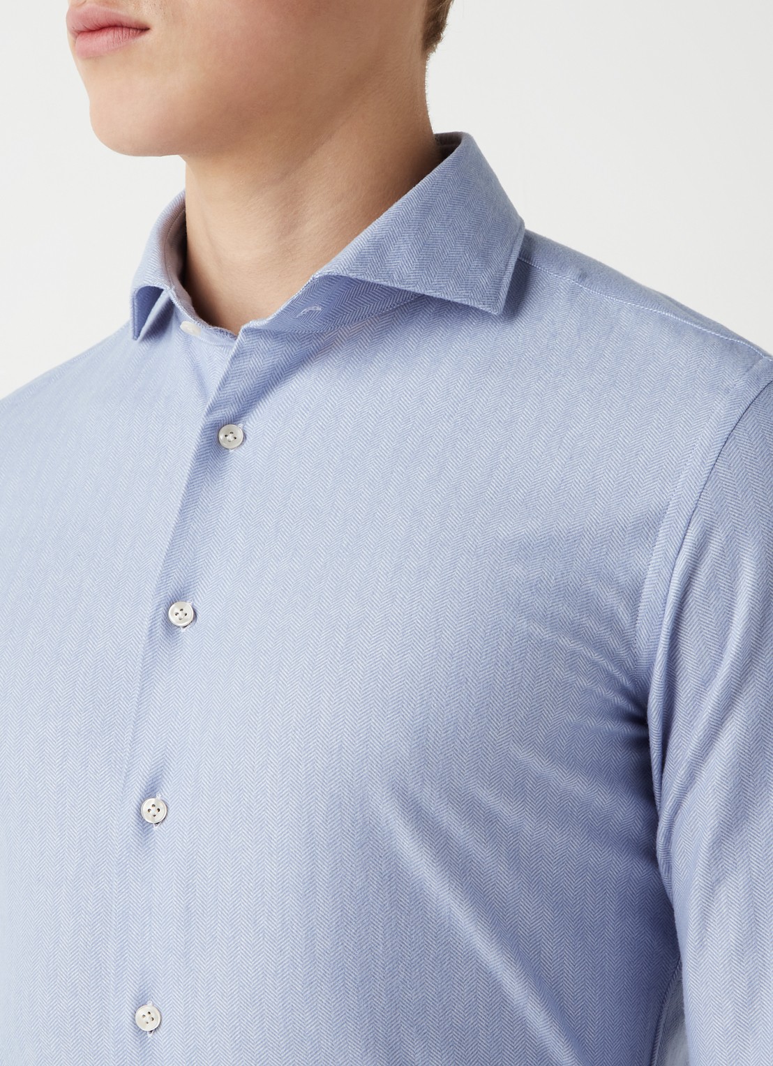 Profuomo The Knitted Shirt slim fit overhemd met stretch - detail 4 lichtblauw