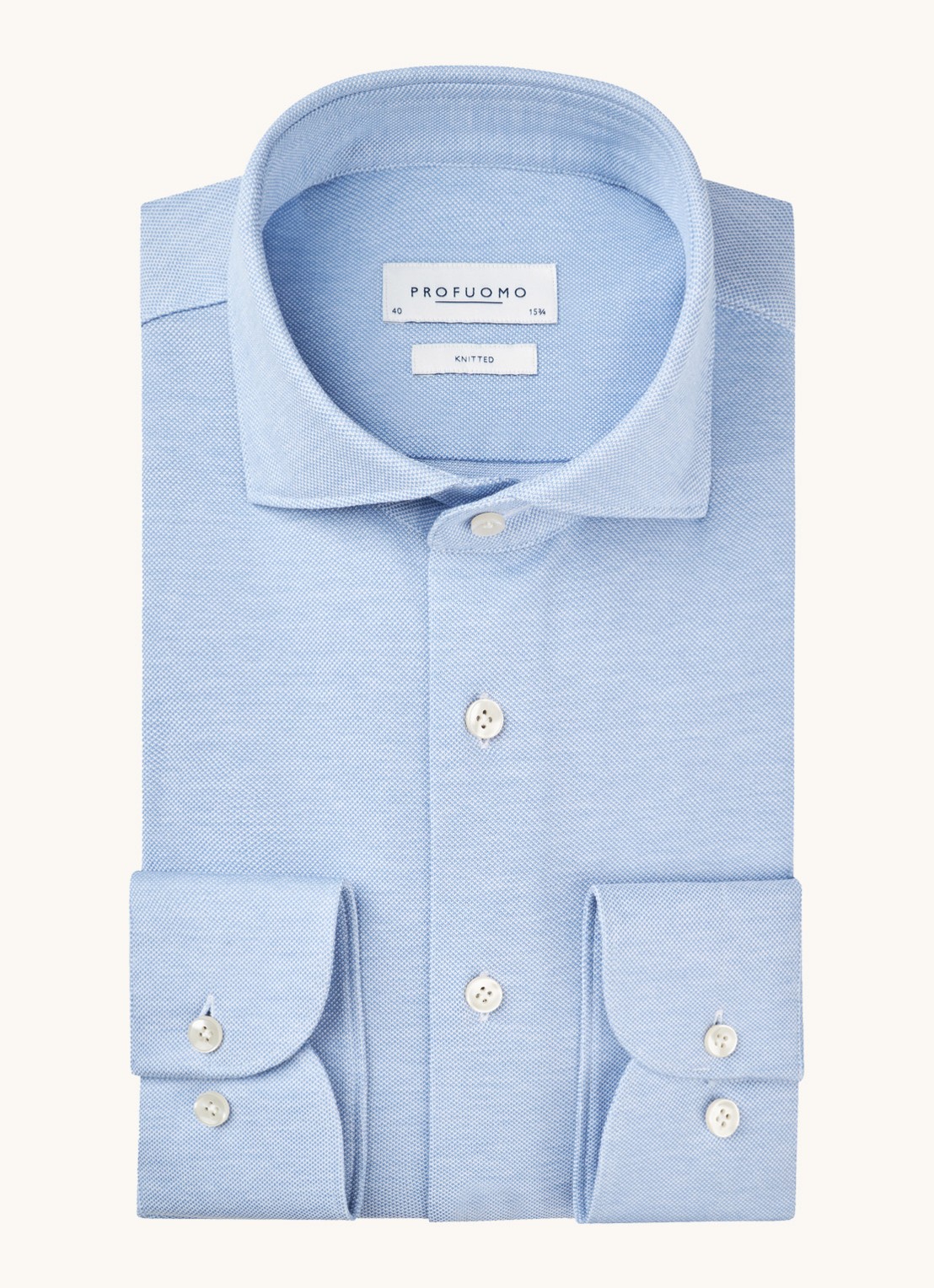 Profuomo The Knitted Shirt slim fit overhemd met stretch - voorkant 2 lichtblauw