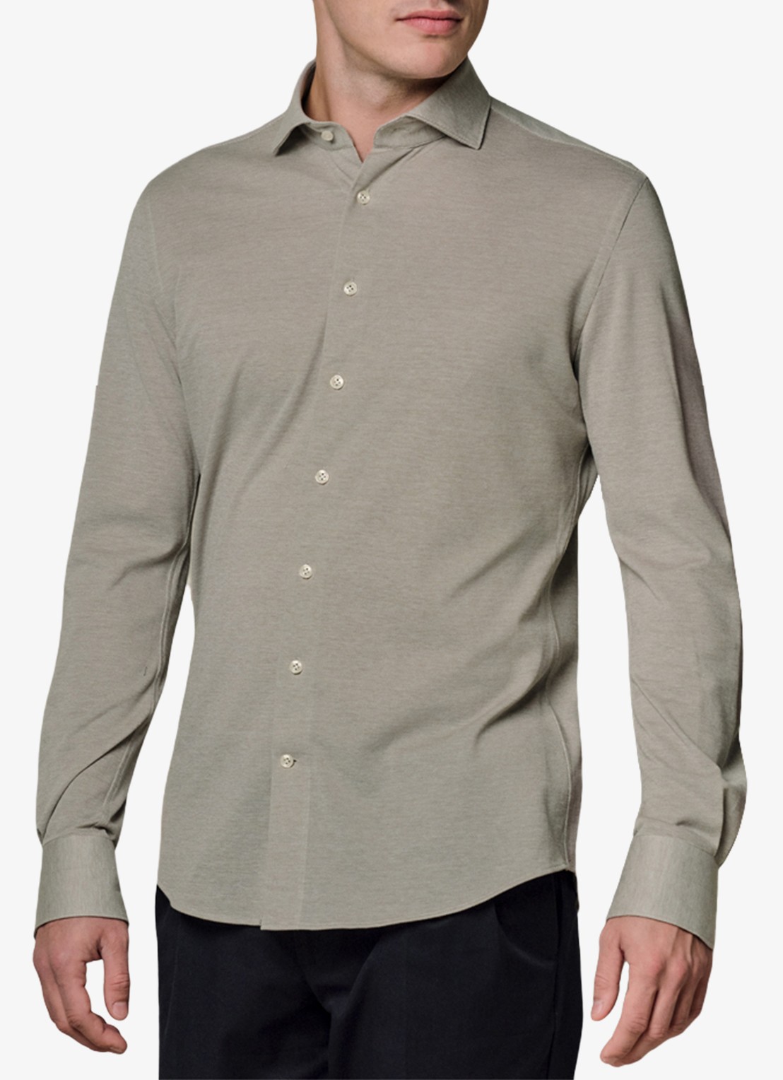 Profuomo The knitted shirt slim fit overhemd van piqué katoen - detail 2 middengroen