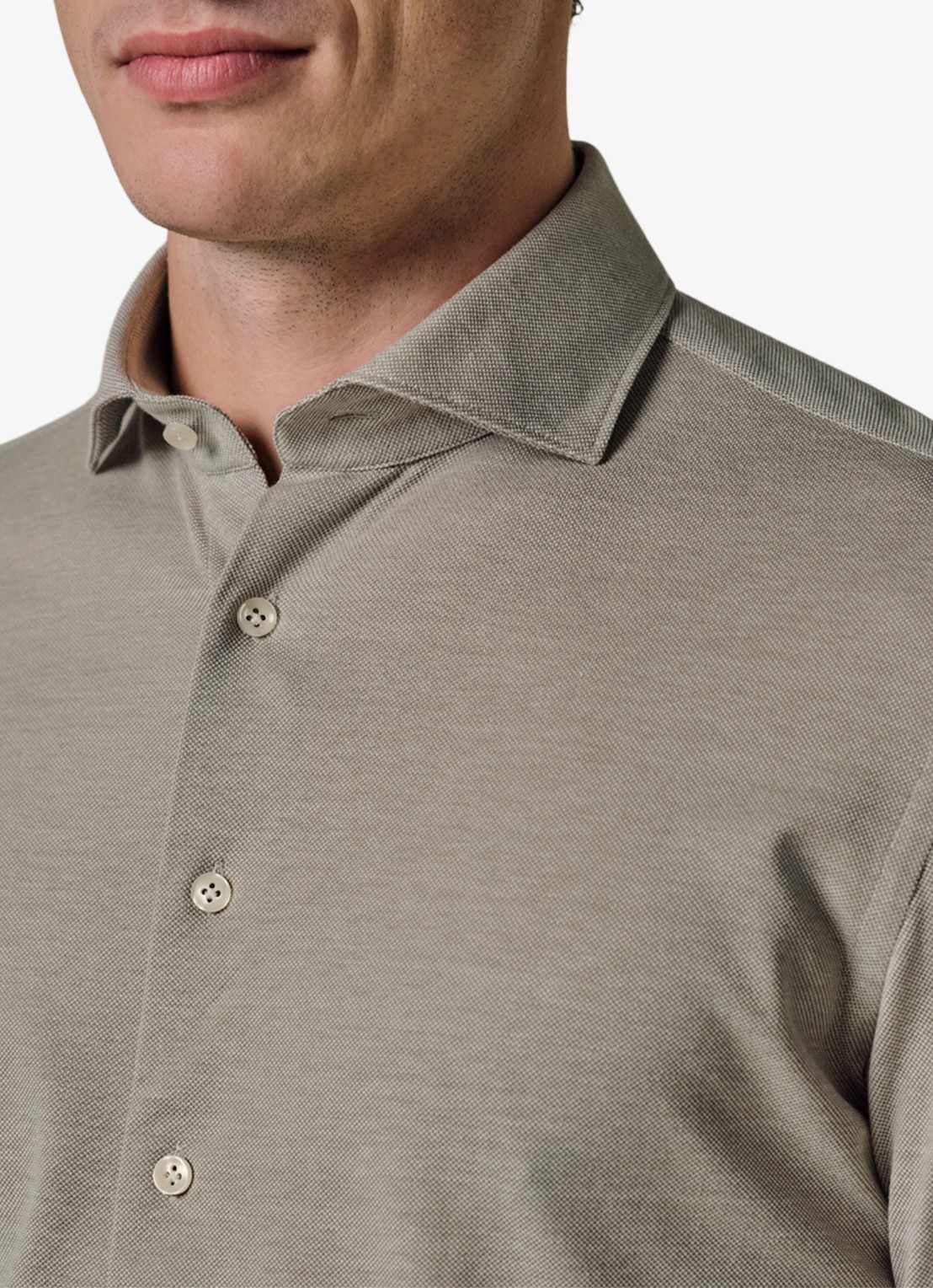 Profuomo The knitted shirt slim fit overhemd van piqué katoen - detail 3 middengroen
