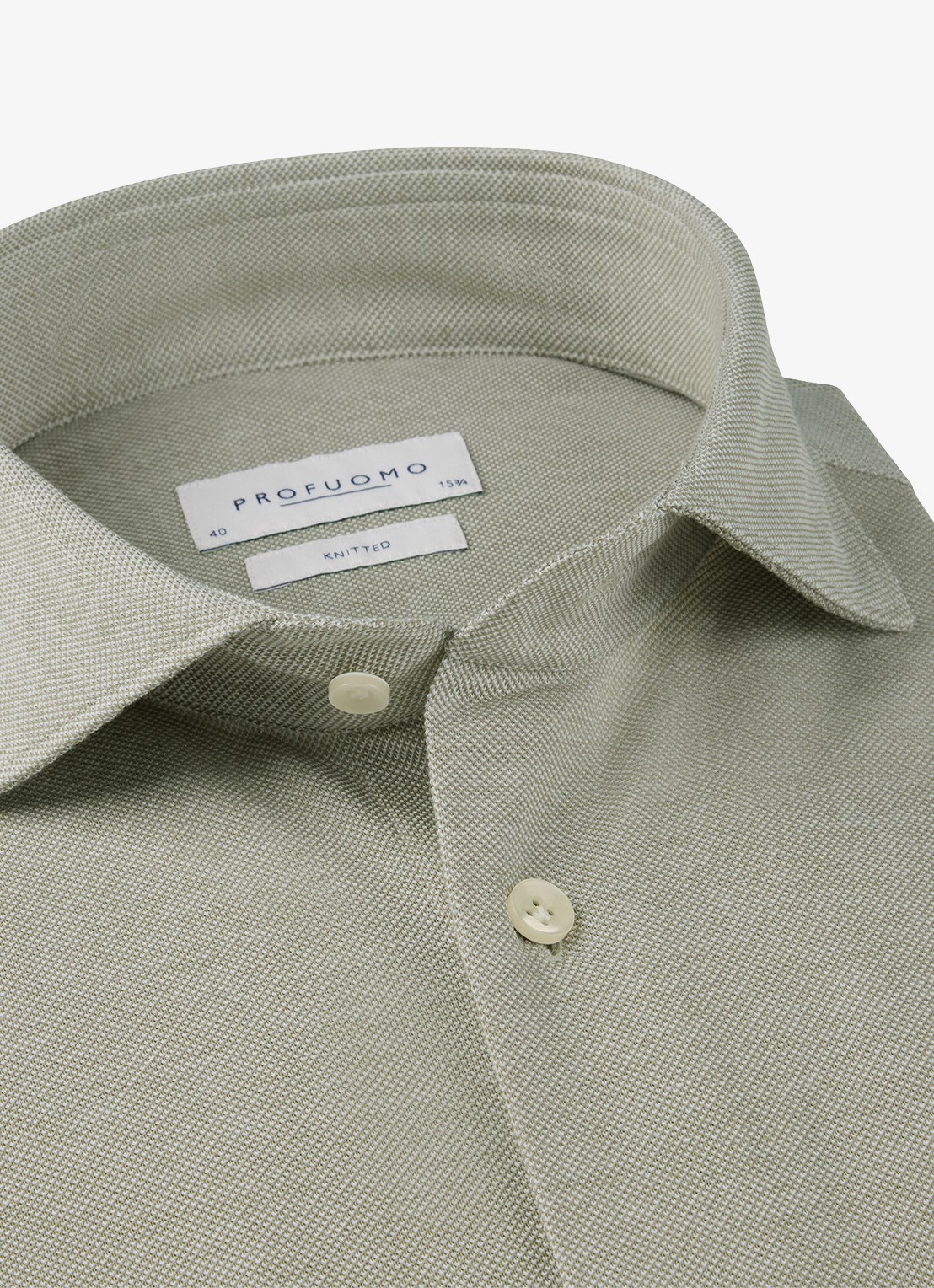 Profuomo The knitted shirt slim fit overhemd van piqué katoen - detail 4 middengroen