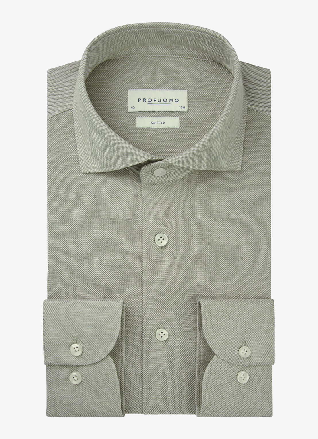 Profuomo The knitted shirt slim fit overhemd van piqué katoen - voorkant 5 middengroen