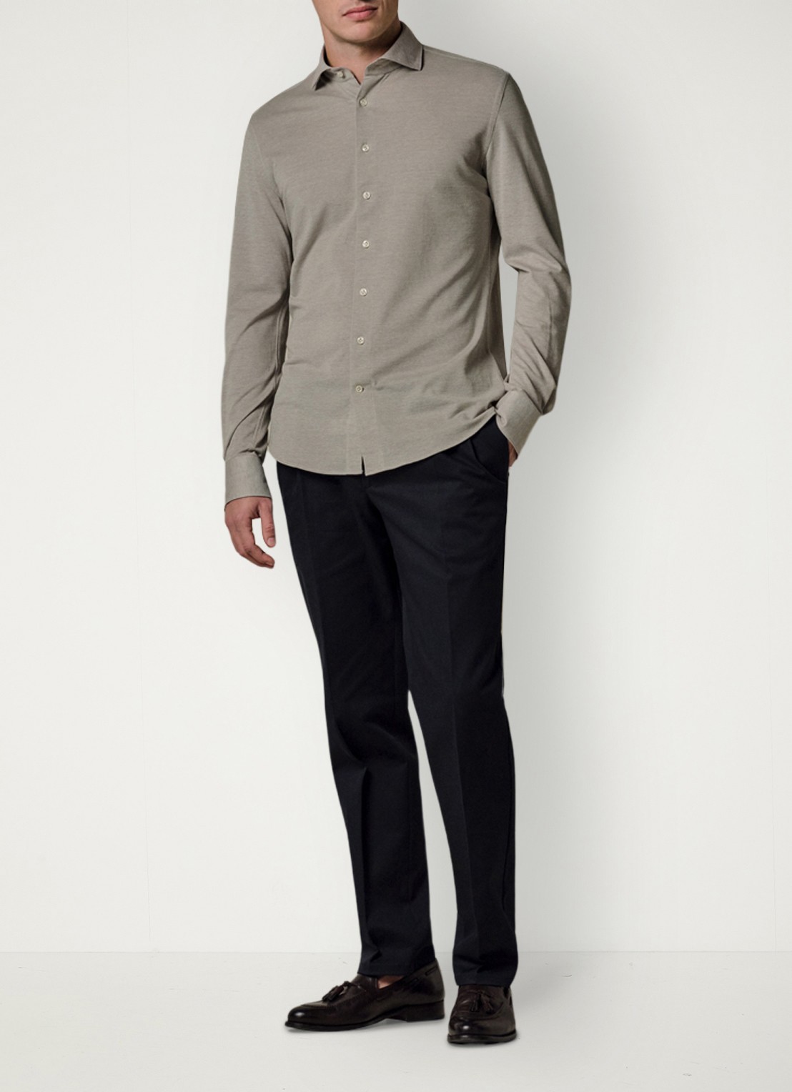 Profuomo The knitted shirt slim fit overhemd van piqué katoen - voorkant 6 middengroen