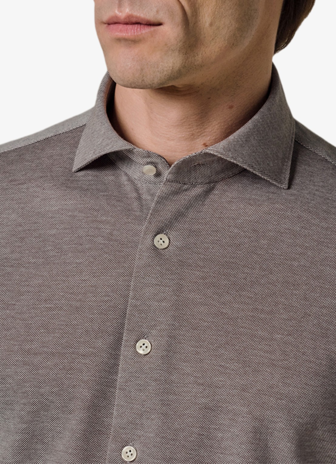 Profuomo The knitted shirt slim fit overhemd van piqué katoen - detail 4 bruin