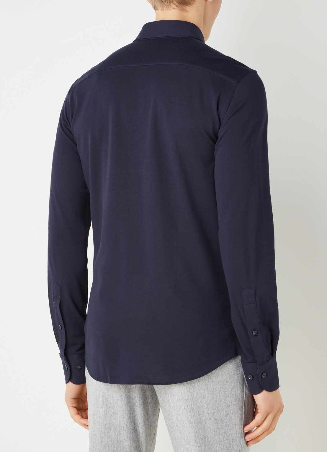 Profuomo The knitted shirt slim fit overhemd van piqué katoen - achterkant 4 donkerblauw