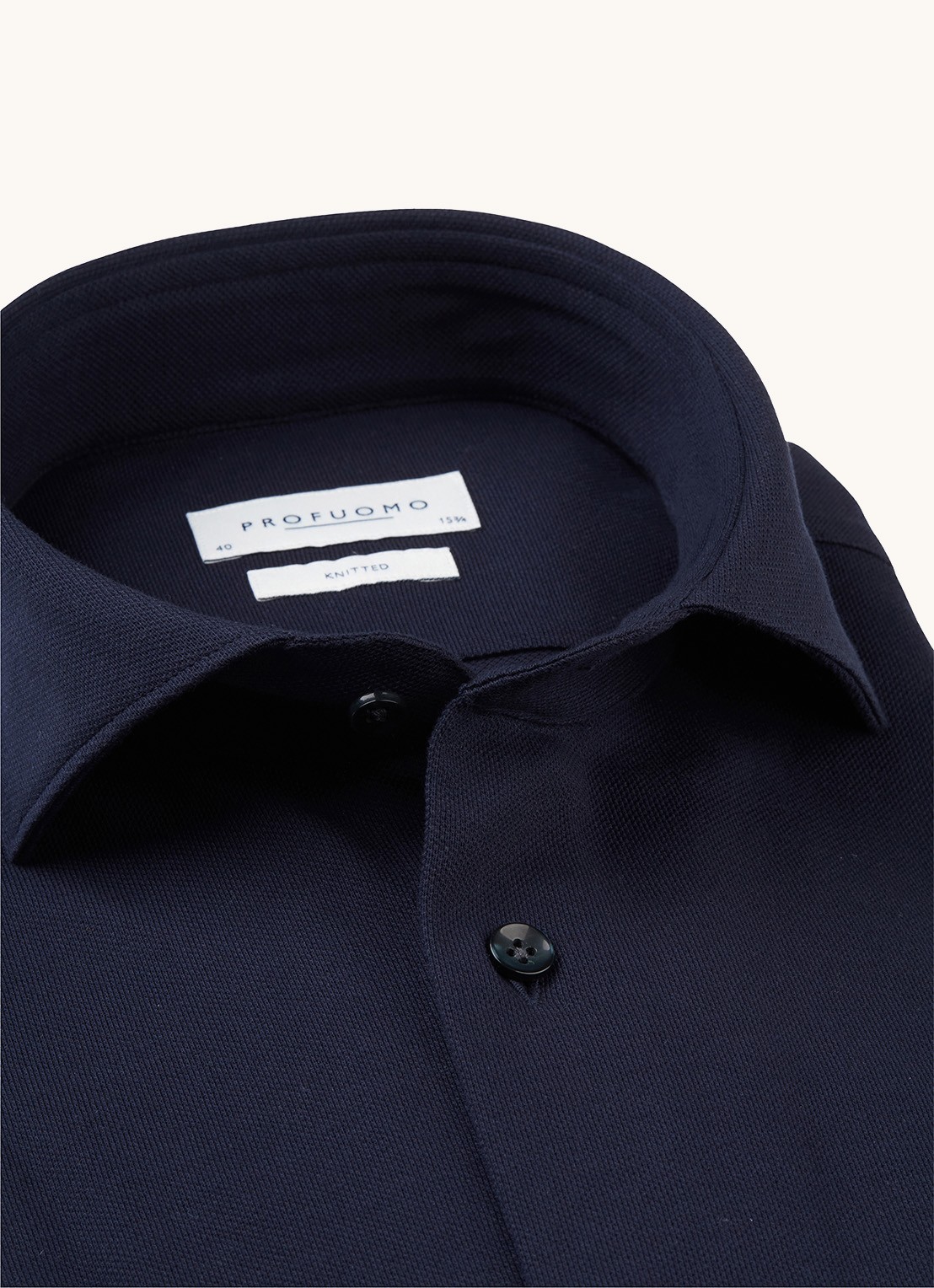 Profuomo The knitted shirt slim fit overhemd van piqué katoen - detail 3 donkerblauw
