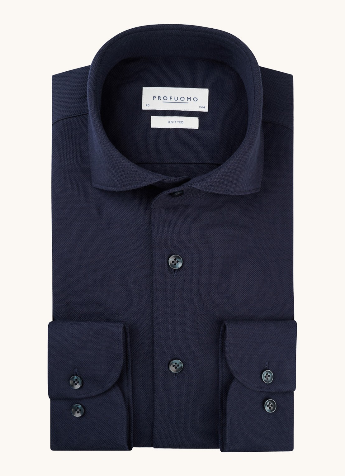 Profuomo The knitted shirt slim fit overhemd van piqué katoen - voorkant 6 donkerblauw