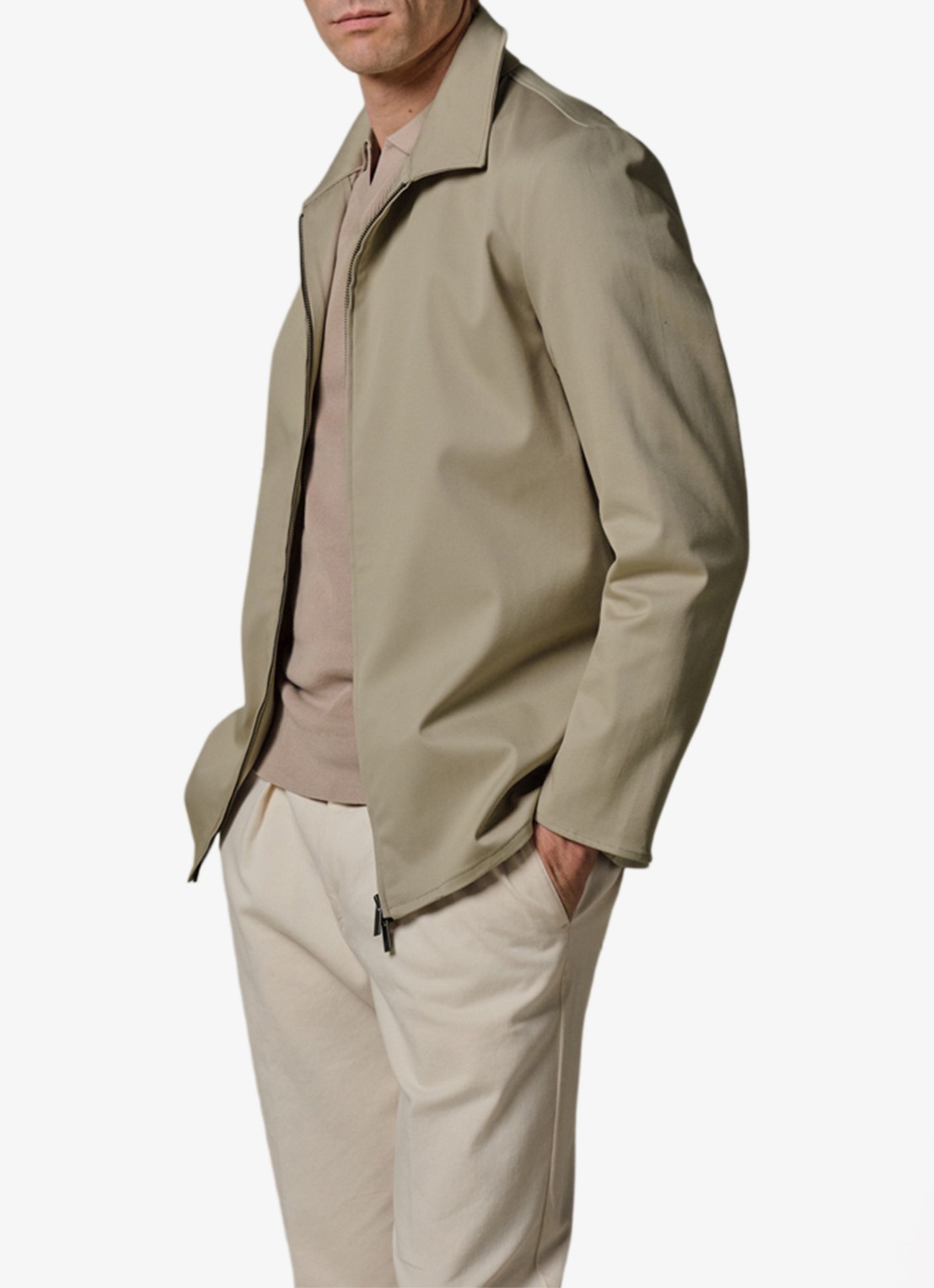 Profuomo Twill overshirt met zipper - detail beige