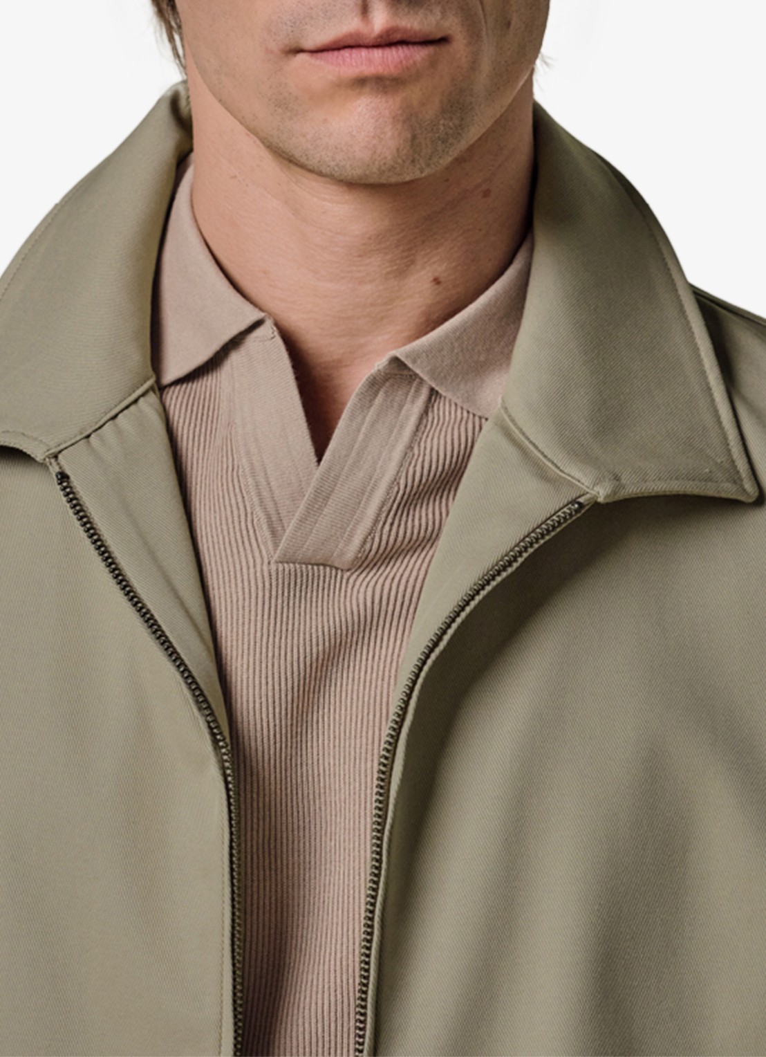 Profuomo Twill overshirt met zipper - voorkant 5 beige