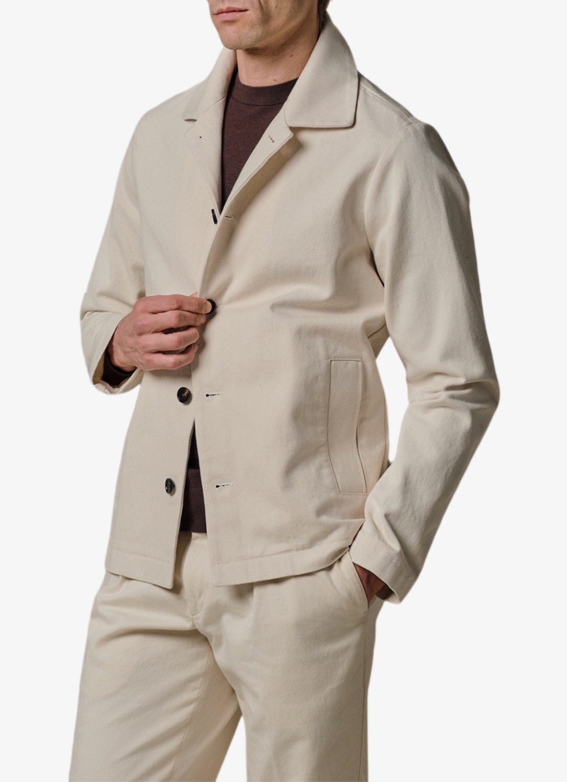 Profuomo Twill overshirt - detail gebroken wit