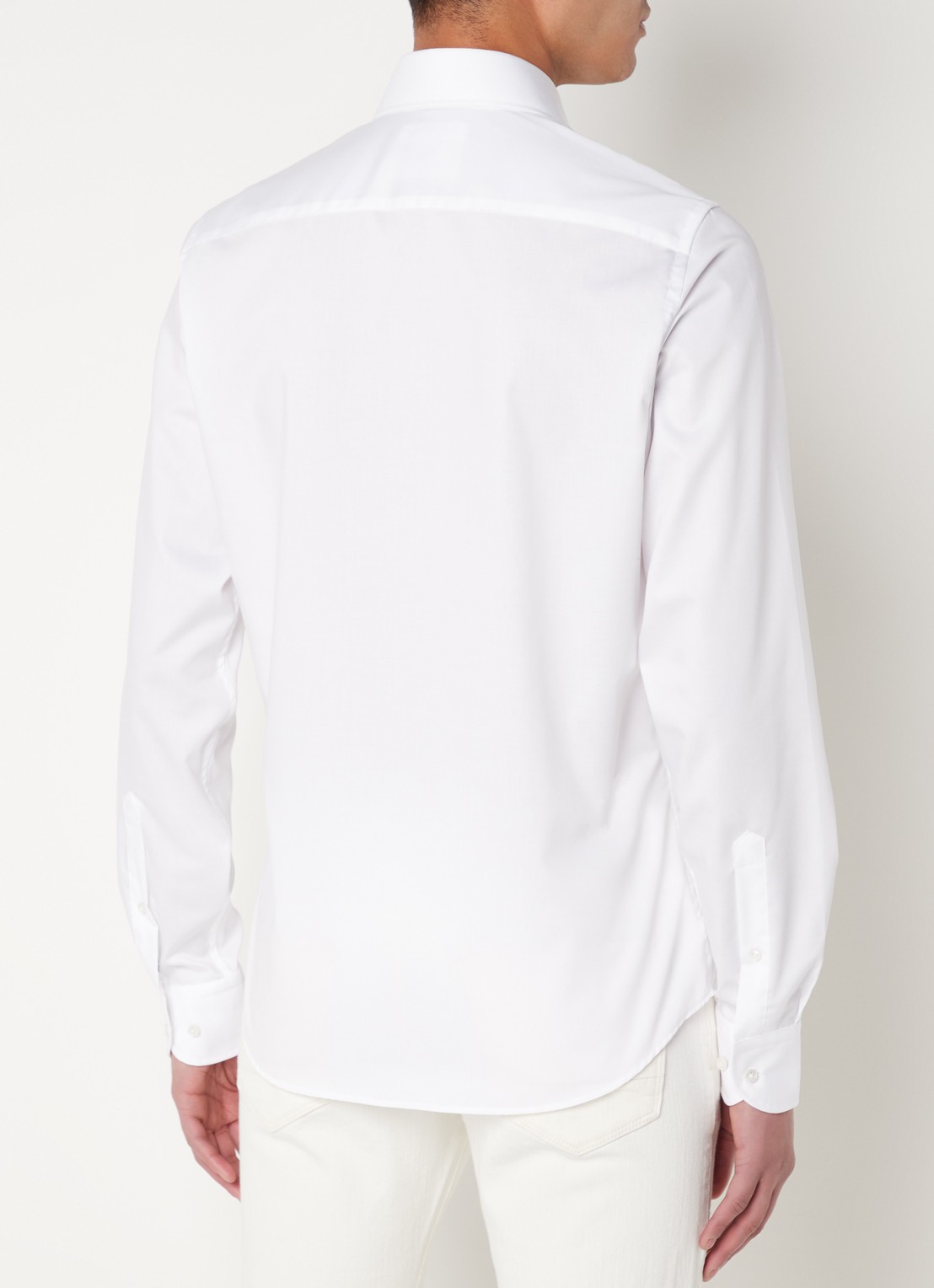 Profuomo Wit strijkvrij slim fit overhemd met extra lange mouw - achterkant wit