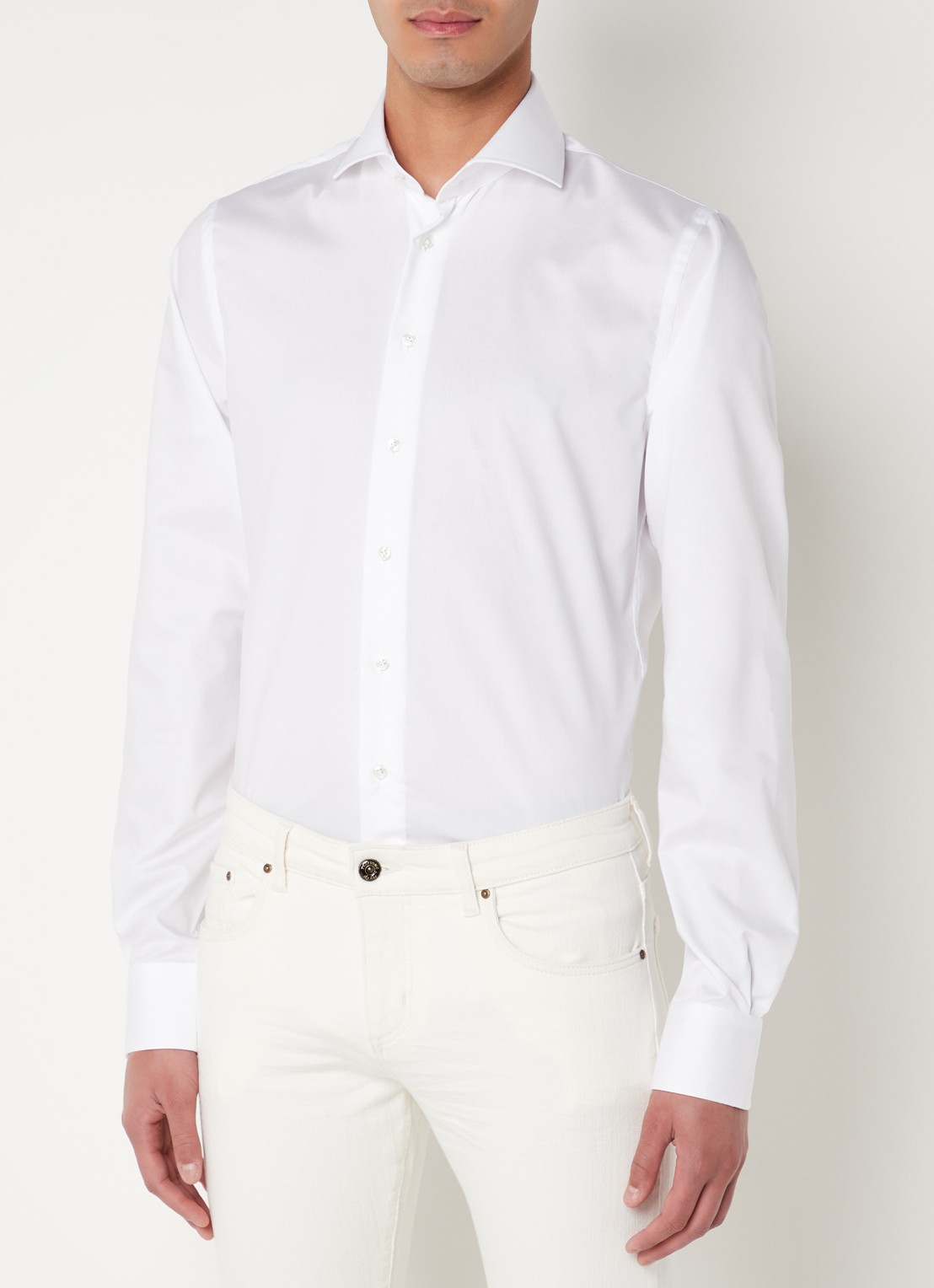 Profuomo Wit strijkvrij slim fit overhemd met extra lange mouw - detail 4 wit