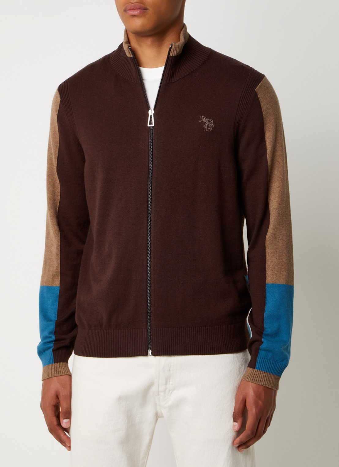 PS Paul Smith Fijngebreide vest in wolblend met logoborduring - detail 3 donkerbruin
