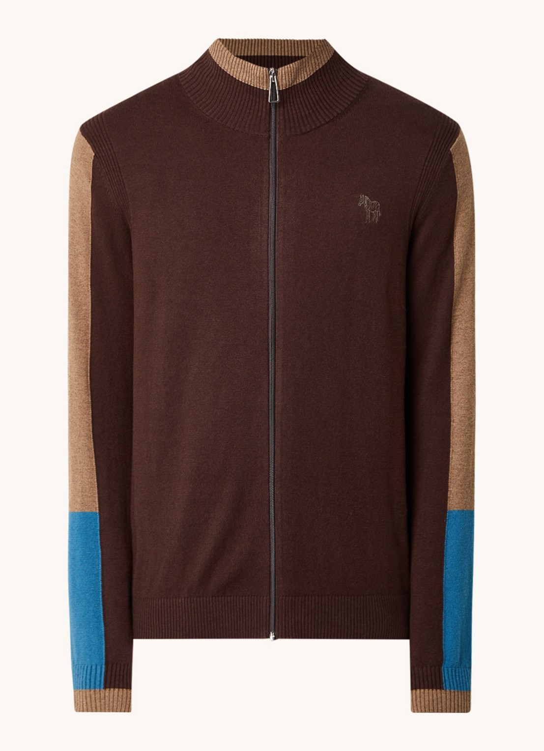 PS Paul Smith Fijngebreide vest in wolblend met logoborduring - voorkant donkerbruin