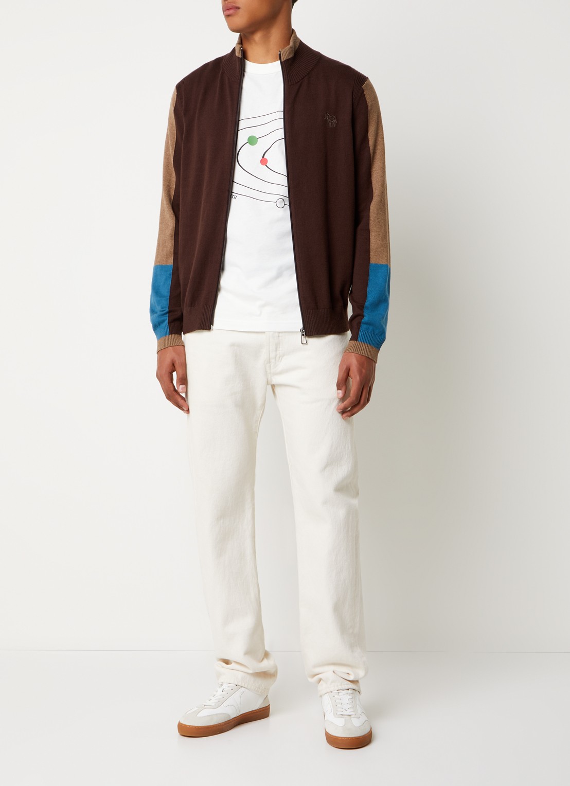 PS Paul Smith Fijngebreide vest in wolblend met logoborduring - voorkant 2 donkerbruin